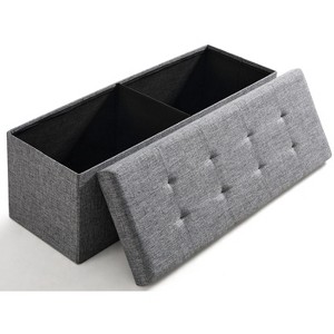 Ornavo Home Foldable Tufted Linen 43" Inch Long Bench Storage Ottoman - 1 of 4