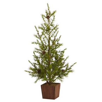 28in Nearly Natural Unlit Alpine Artificial Christmas Tree with Pinecones in Wood Planter