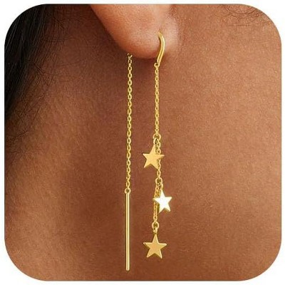 Dangle Threader Earrings for Women: Dainty 14k Gold Plated Drop Long Chain Earrings Trendy Non Tarnish Elegant Cubic