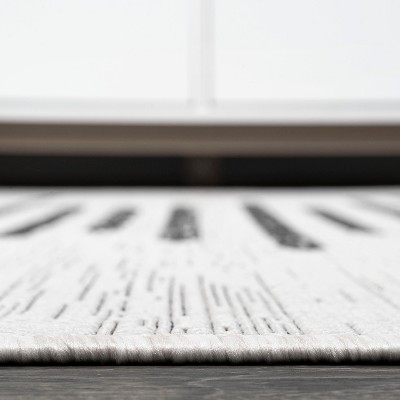 Ivory & Black Striped Synthetic 4' x 6' Easy-Care Area Rug