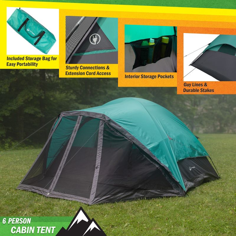 Wakeman Outdoors 6 Man Tent with Screen Room, Teal, 3 of 15