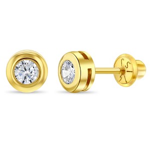 Girls' Bezel Cubic Zirconia Screw Back 14k Gold Earrings - In Season Jewelry - 1 of 4