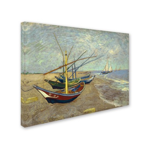Trademark Fine Art -vincent Van Gogh 'fishing Boats On The Beach' Canvas Art  : Target
