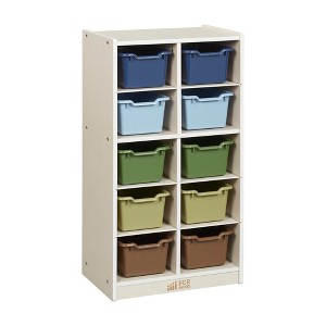 ECR4Kids 10 Cubby Mobile Tray Cabinet with 10 Scoop Front Storage Bins, 5x2, White Wash - 1 of 4