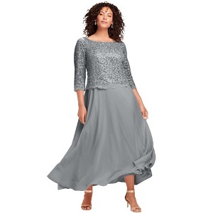 Roaman's Women's Plus Size Lace Popover Gown - 1 of 4