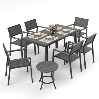 Pamapic 8-Piece Aluminum Outdoor Patio Dining Set with Rectangle Table, Small Side Table and 6-Stackable Chairs
