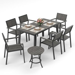 Pamapic 8-Piece Aluminum Outdoor Patio Dining Set with Rectangle Table, Small Side Table and 6-Stackable Chairs - 1 of 4