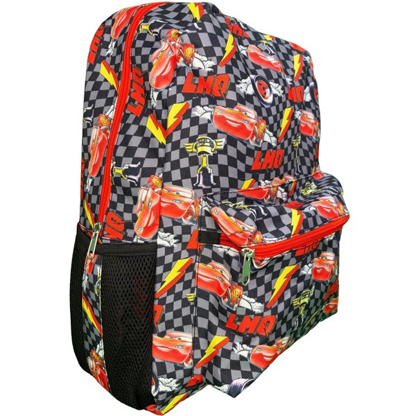 Mochila escolar de nylon de 16" de Disney Cars Lightning McQueen con estampado de cuadros, con bolsillo frontal 3