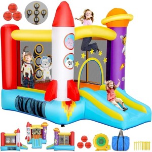 HOMDOX 8.9 ft x 6.9 ft Inflatable Bounce House for Kids, Outdoor Indoor Bouncy House with 370W Blower, Slide & Pitching Net & Astronaut Photo Backdrop - 1 of 4