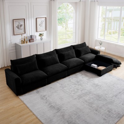 Christopher Knight Home Constance Large L-Shaped Corduroy 157.5" Sectional Sofa with Storage Ottoman and 4 Waist Pillows