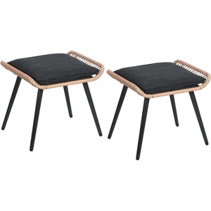 SUGOLD Outdoor Wicker Ottoman Set of 2, Patio Rattan Ottomans with Seat Cushions, 2 Pieces Footstool Footrest Seat - 1 of 1