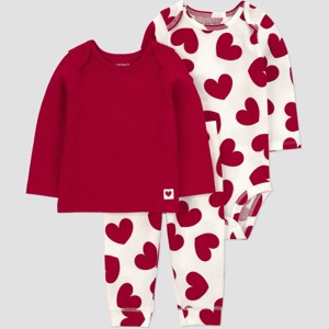 Carter's Just One You® Baby Boys' 3pc Heart Long Sleeve T-Shirt with Long Sleeve Romper and Pants Set - Red - 1 of 3
