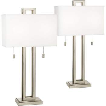 Possini Euro Design Gossard 30" Tall Rectangle Large Modern End Table Lamps Set of 2 Pull Chain Silver Brushed Nickel Finish Metal Living Room Bedroom
