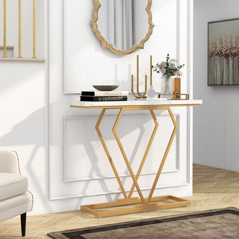Tangkula 39.5" Modern Accent Table Faux Marble Narrow Entryway Table for Living Room, 4 of 11