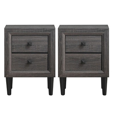 Tangkula 2PCS 2 Drawers Nightstand Bedside End Table Storage Display Bedroom