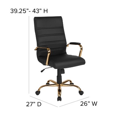 Elegant High-Back Black LeatherSoft Executive Chair with Gold Metal Frame