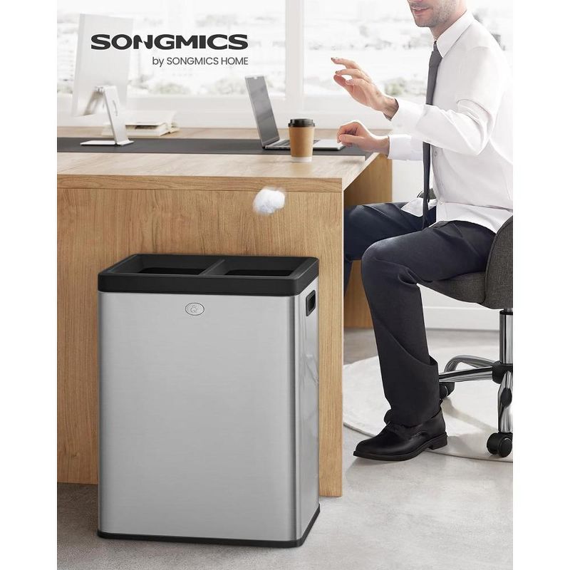 SONGMICS 13.2 Gallon Open Top Trash Can, Dual Compartment Garbage Can, Trash Bin for Office, Restaurant, Commercial Use, Silver, 2 of 8