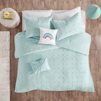 Twin Kelsey Cotton Jacquard Pom Pom Comforter Set Aqua