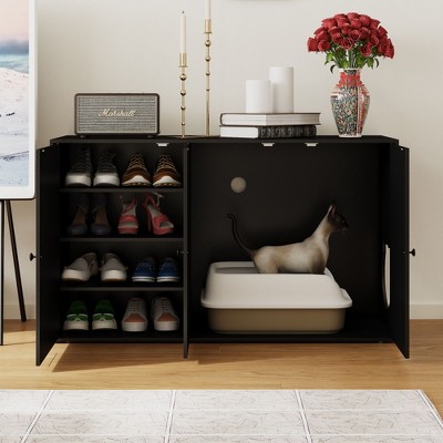 FUFU&GAGA Modern Cat Storage Cabinet with Litter Box Area, Shoes & Pet Supplies Organizer