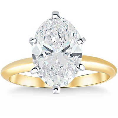 Pompeii3 3Ct Oval Certified Diamond 14k Gold Solitaire Engagement Ring Lab Created - Size 6.5