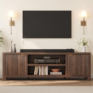 Fluted TV Stand for 80 inch, Modern Entertainment Center with Adjustable Shelves, Natural Oak TV & Media Cabinet 2-Tier Storage - 1 of 4