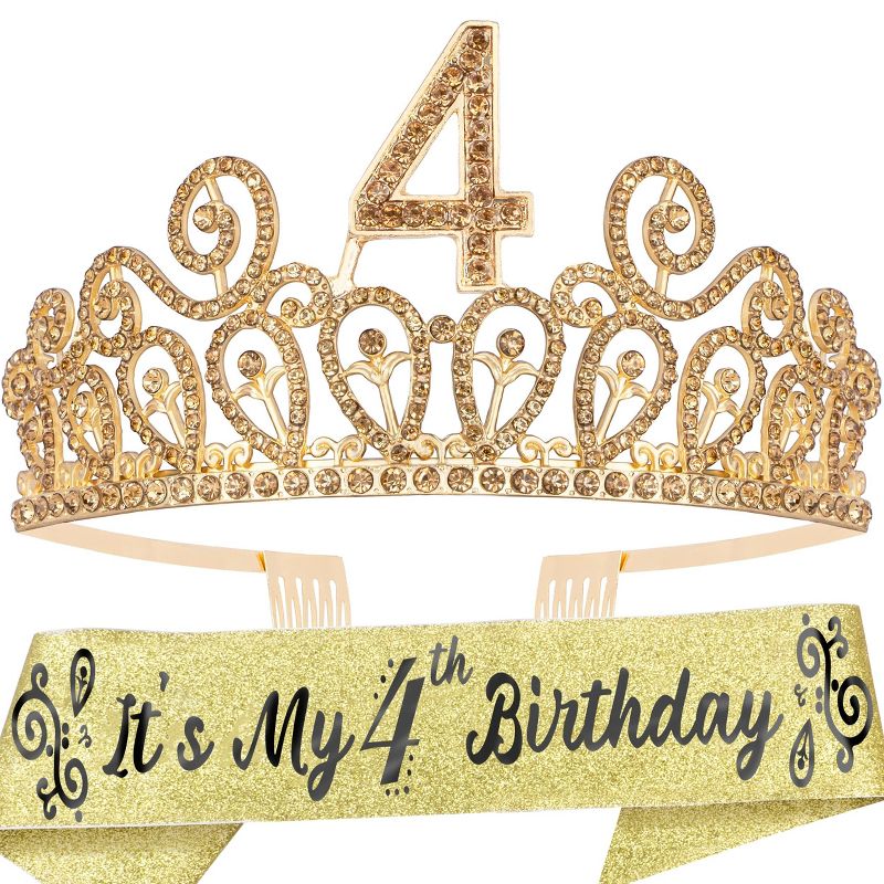 Meant2tobe 4th Birthday Sash And Tiara For Girls - Gold, 1 of 4