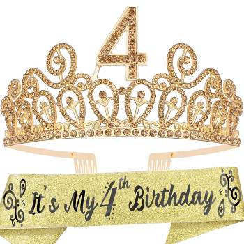 Meant2tobe 4th Birthday Sash And Tiara For Girls - Gold