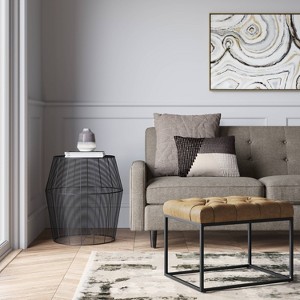 Trubeck Tufted Metal Base Ottoman Faux Leather Brown - Threshold™: Padded Footstool, No Assembly Required - 1 of 4