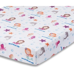 Everyday Kids Baby Girl Fitted Crib Sheet Mermaid Adventures, Soft Breathable Microfiber, Fits Standard Crib Mattress 28x52 inches, Nursery Sheet - 1 of 4