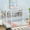 Twin Size Metal Bed Frame with House Design, Fence Detailing, and Storage Shelves - 2 of 4
