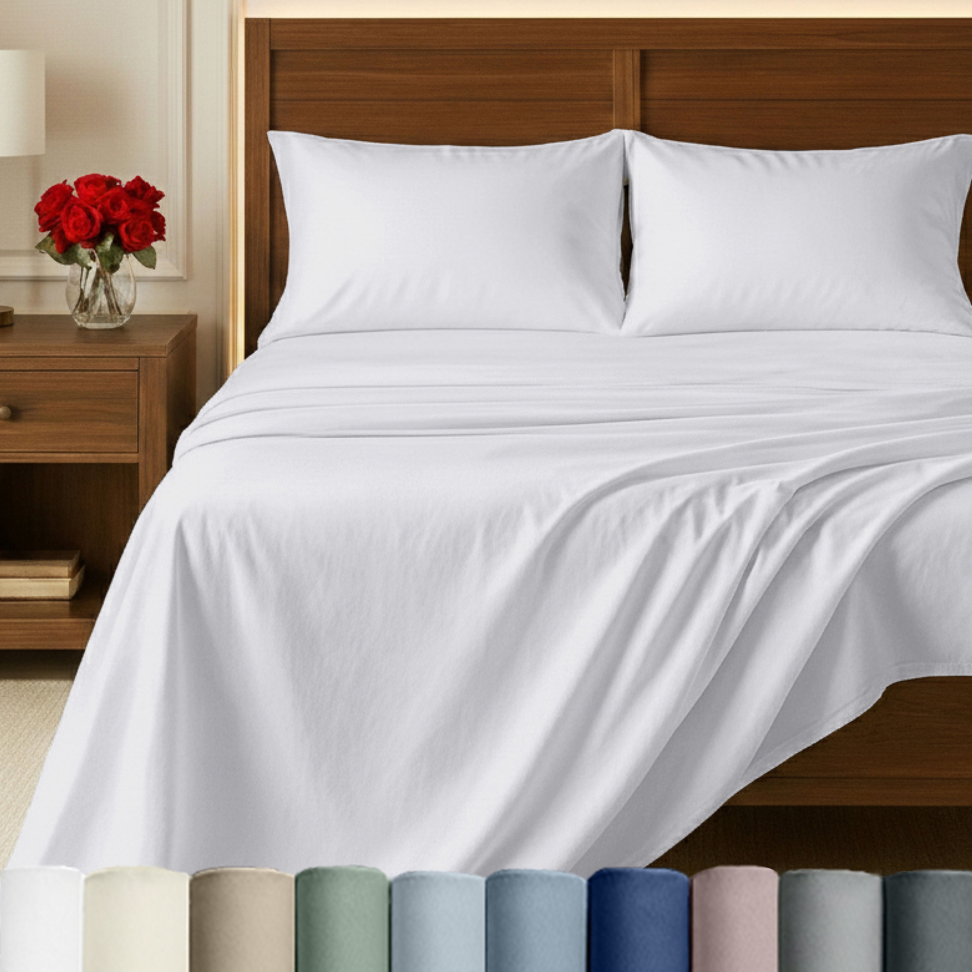 California Design Den Certified 100% Egyptian Cotton Queen Sheets, Cotton Bed Sheets, 4 Piece Bedding Sheets & Pillowcases Set, White