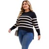 Women's Plus Size Striped Crew Neck Side Slits Long Sleeve Batwing Trendy Casual Pullover Sweater - Agnes Orinda - 2 of 4