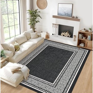 Modern Neutral Bordered Area Rugs, Washable Solid Geometric Carpet for Living Room Bedroom Dining Nursery Apartment Dorm Office Farmhouse Home Decor - 1 of 4
