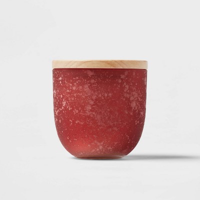 10oz Tinted Salt Finish Glass Candle with Wood Lid Rose & Pink Pepper Red - Threshold™
