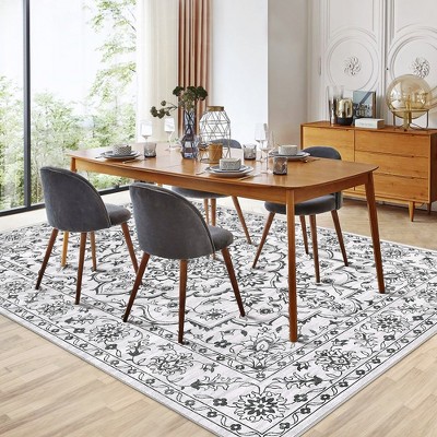 Garvee Machine Washable Area Rug, Ultra-Thin Large Floral Print Rugs, Stain Resistant -Non Slip Backing Carpet