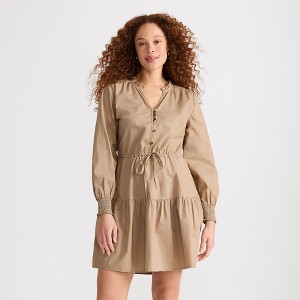 Lands' End Women's Long Sleeve Cotton Poplin Mini Popover Dress - 1 of 4