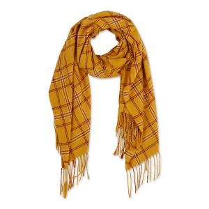 Design Imports January Plaid Fringe Scarf - Gold - 1 of 4