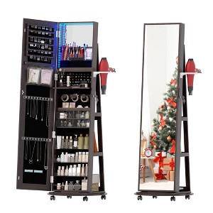 Vlsrka 360° Swivel Jewelry Armoire with LED Mirror, Lockable Standing Organizer with Foldable Shelf & Wheels - 1 of 4