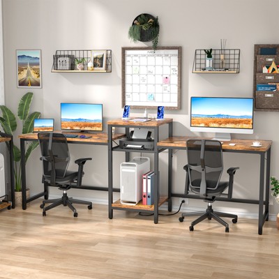 Aheaplus 2 Person Home Office Desk with USB Charging Port and Power Outlet