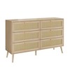 Okak Modern 6-Drawer Rattan Dresser Wide Storage Cabinet with Wood Handles, Smooth Metal Slides, Anti-Tipping for Bedroom - 3 of 4