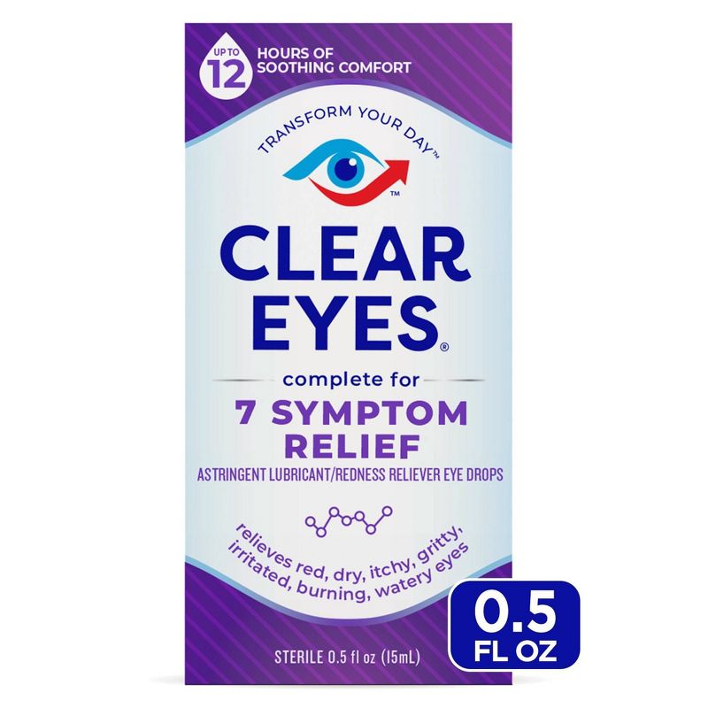 Clear Eyes Complete 7 Symptom Relief Eye Drops, Multi-Symptom Relief - 0.5 fl oz, 1 of 10