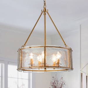 LLHZSY 20 1/2" Modern Ceiling Chandelier With Water Ripple Glass 5-Lights Fixture for Kitchen Island Dining Room Living Room-Gold - 1 of 4