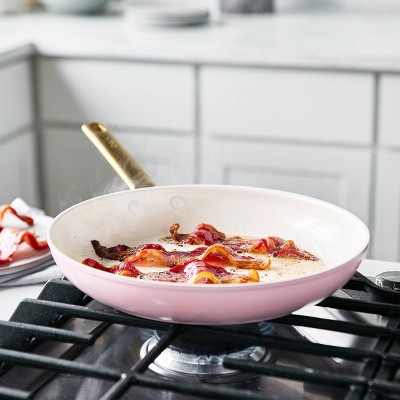 Blush Pink Ceramic Nonstick 10-Piece Cookware Set with Gold Handles