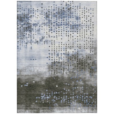 Denim Blue And Brown Geometric Washable Indoor Outdoor Area Rug