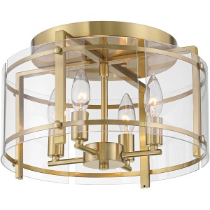 Possini Euro Design Raye 13 3/4" Modern Semi Flush-Mount Ceiling Light Fixture Kitchen Foyer Hallway Drum Round 4-Light Soft Gold Finish Glass Bedroom - 1 of 4