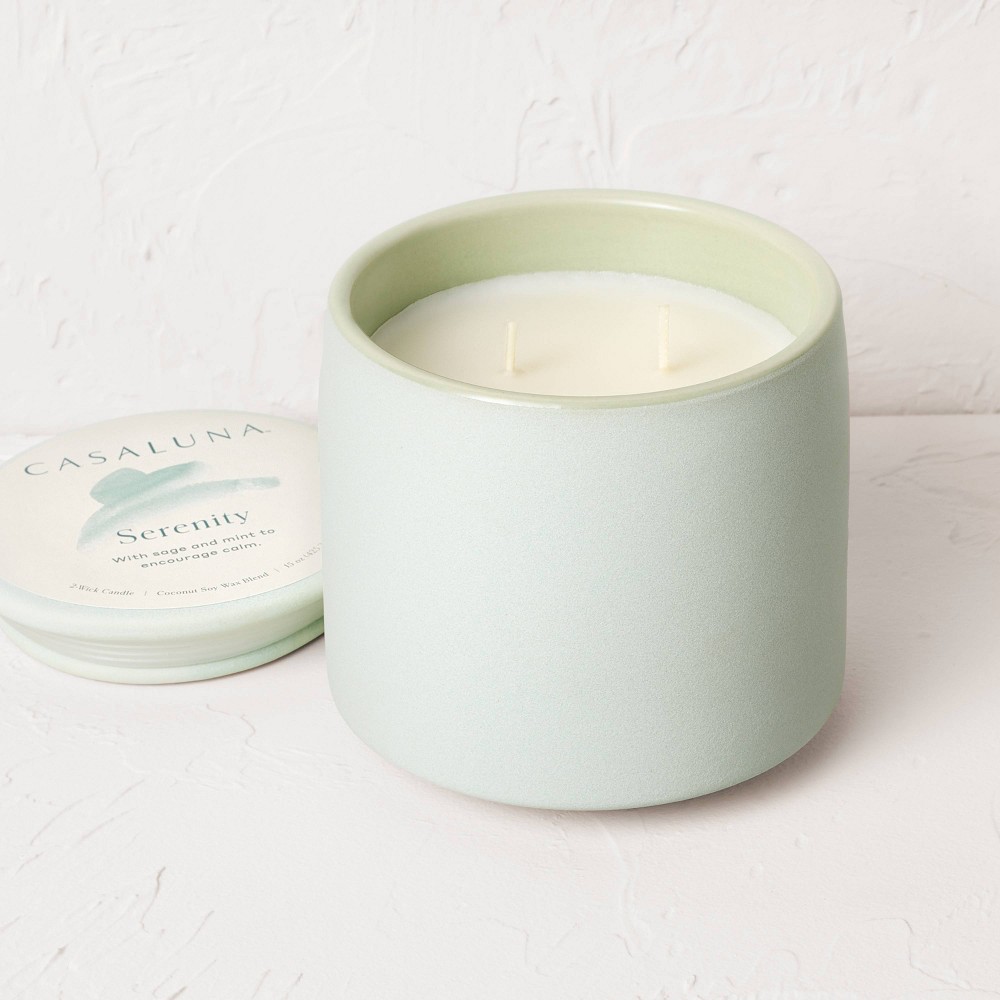 2-Wick Ceramic Jar Candle with Lid Serenity 15oz - Casaluna™