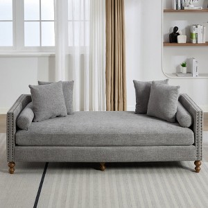 Hrinhom 75.2" W Upholstered Sofa Chair,Modern Chaise Lounge Chair with Pillows and Wood Legs - 1 of 4