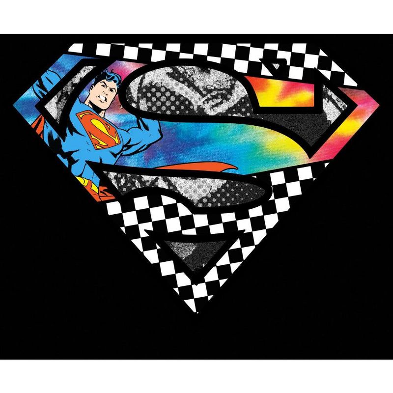 Superman Logo Checkered Comics Background Black T-shirt Toddler Boy to Youth Boy, 2 of 4
