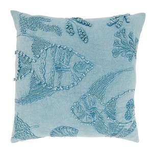 Saro Lifestyle Oceanic Charm Stonewashed Fish Poly Filled Throw Pillow, Blue, 20"x20" - 1 of 3