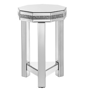 Gulches Silver Octagon MDF Indoor Accent End Table 2-Tier with Mirrored Top Crystal Inlay 13x13x21 Inch - 1 of 4